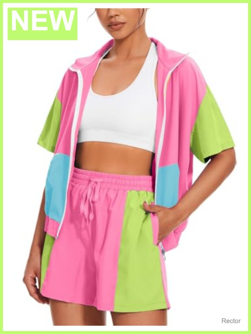 UOUA 2 Piece Costume Zip Up Short Sleeve Track Suit Polyester Elastane